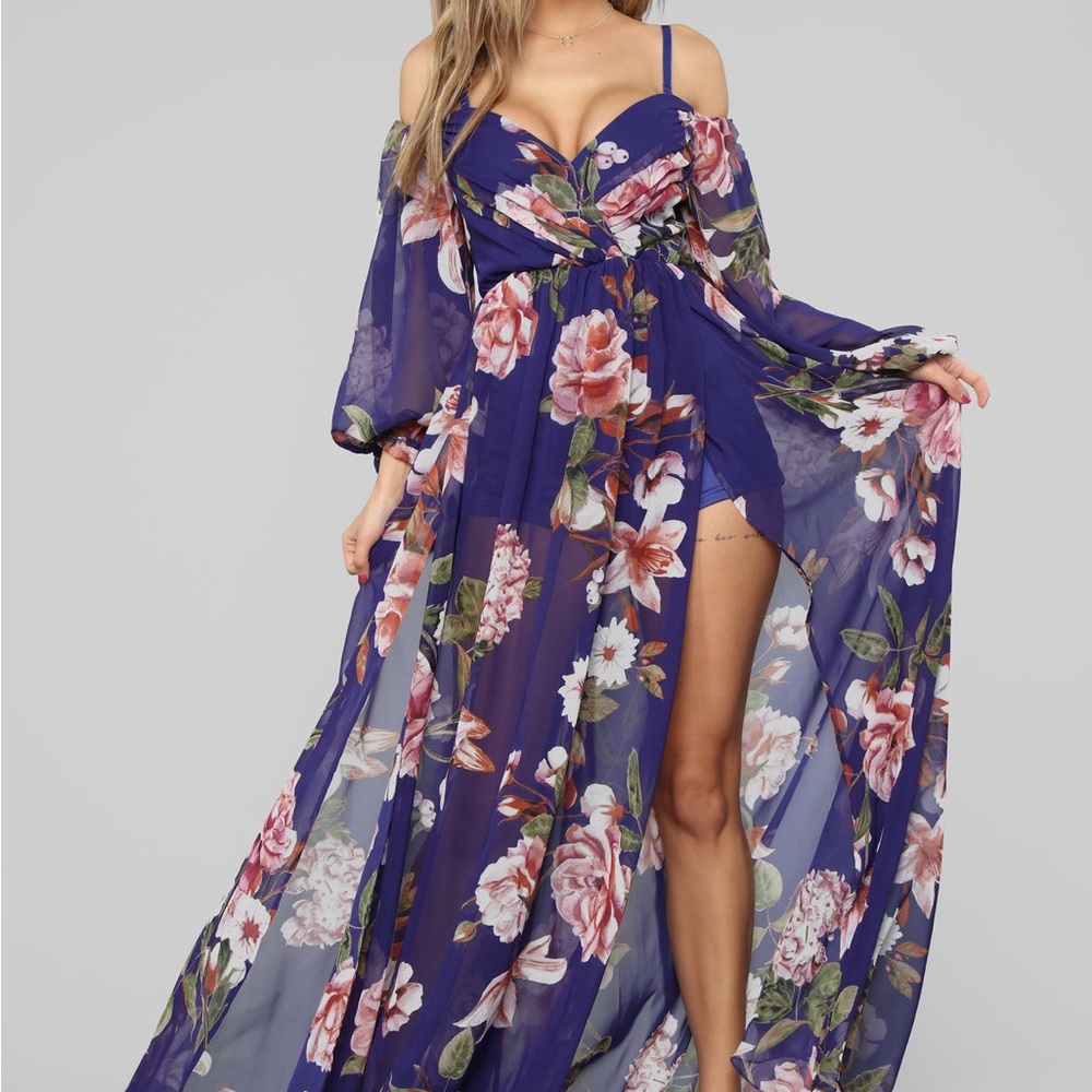 Fashion Nova Navy Floral Maxi Dress